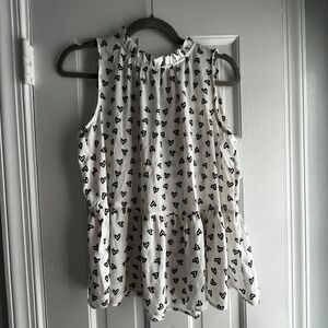 LOFT Sleeveless Heart Print Tie Neck Blouse Shell - size Small